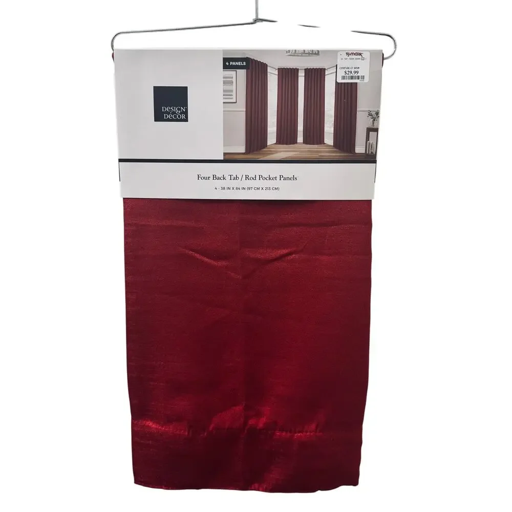 Design Decor Portugal Chili Red 4 Silk Look Curtain Panels 38